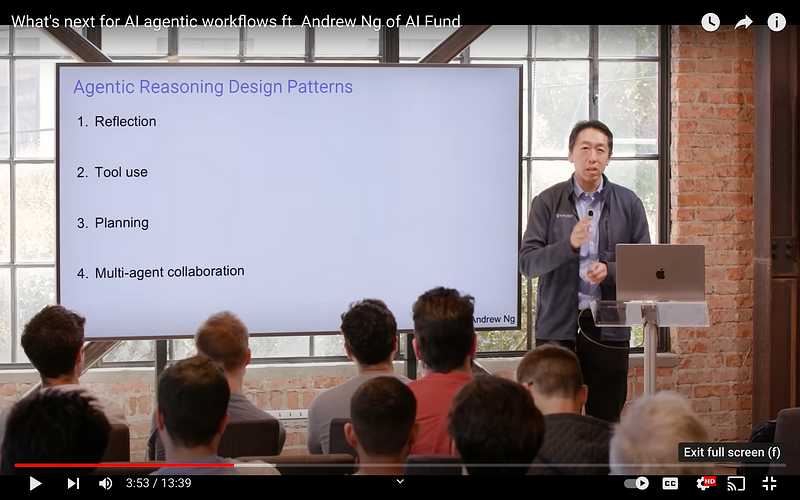 Andrew Ng at Sequoias AI Ascent describing how an agentic workflow, especially planning, will be key to delivering automated software solutions.