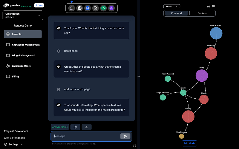 pre.dev analyzes your idea in minutes by asking simple followup questions